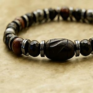 8" - Fragrant Tiger Skin Sandalwood and Black Tourmaline