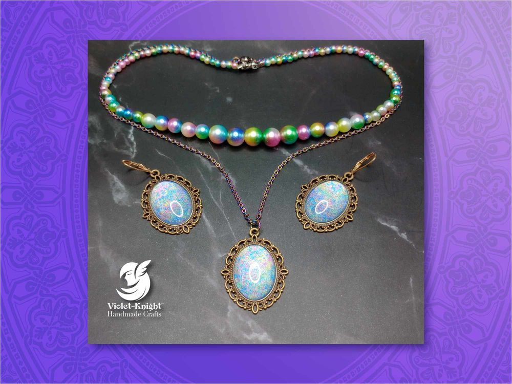 Vintage style dark gold color pendant earrings and imitation...