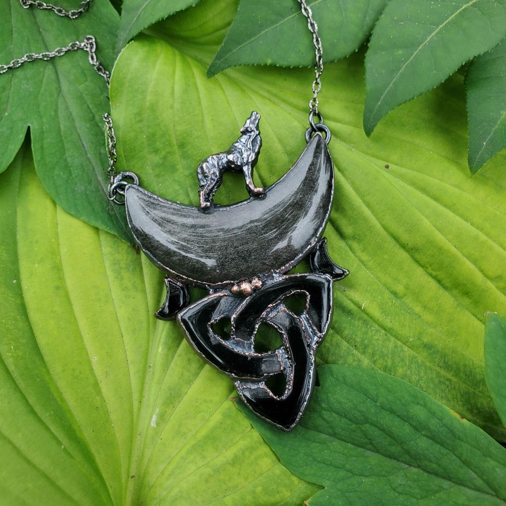 Fenrir's Moon - Silver Sheen Obsidian & Black Obsidian Coppe...