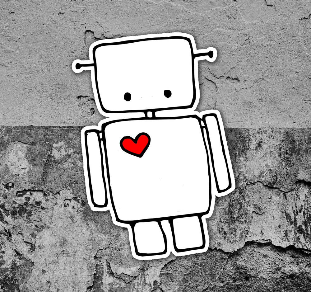 Cute Robot Heart Sticker - Waterproof, Fade-Resistant Decal 