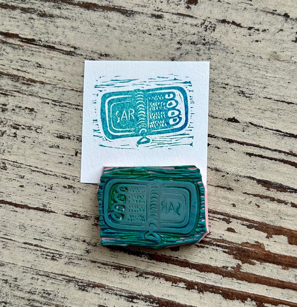 Sardines in tin mini hand carved rubber stamp