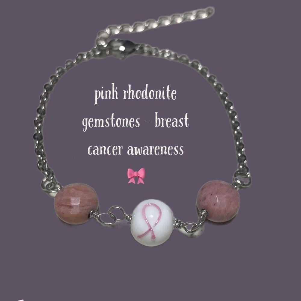 Wire wrapped gemstone bracelet - pink rhodonite gemstone, br...