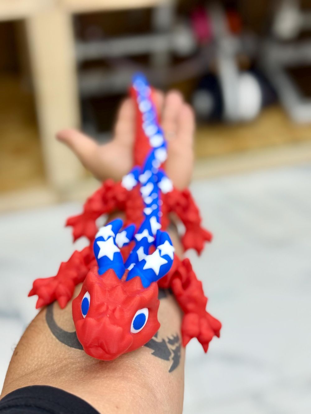 Articulated USA Dragon | 3D Printed Poseable Red White Blue Dragon