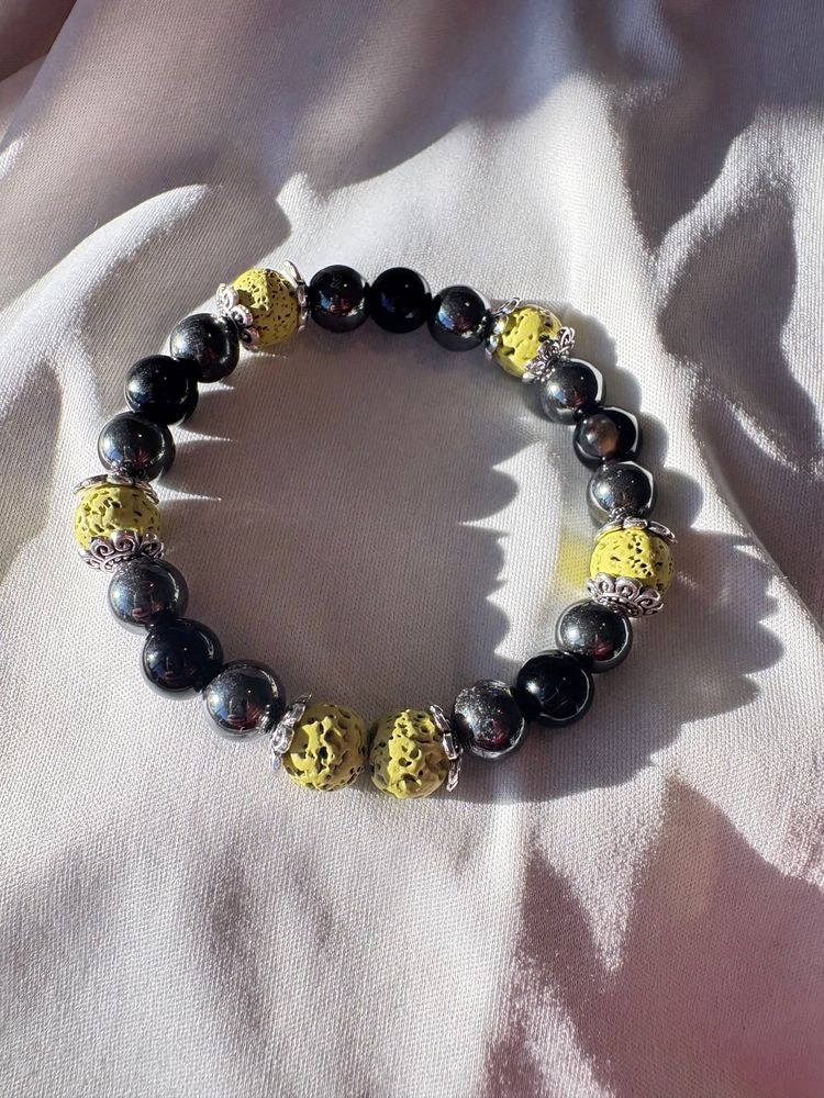 Diffuser Bracelet with Essential Oil Blend - Hematite & Lava - Medium