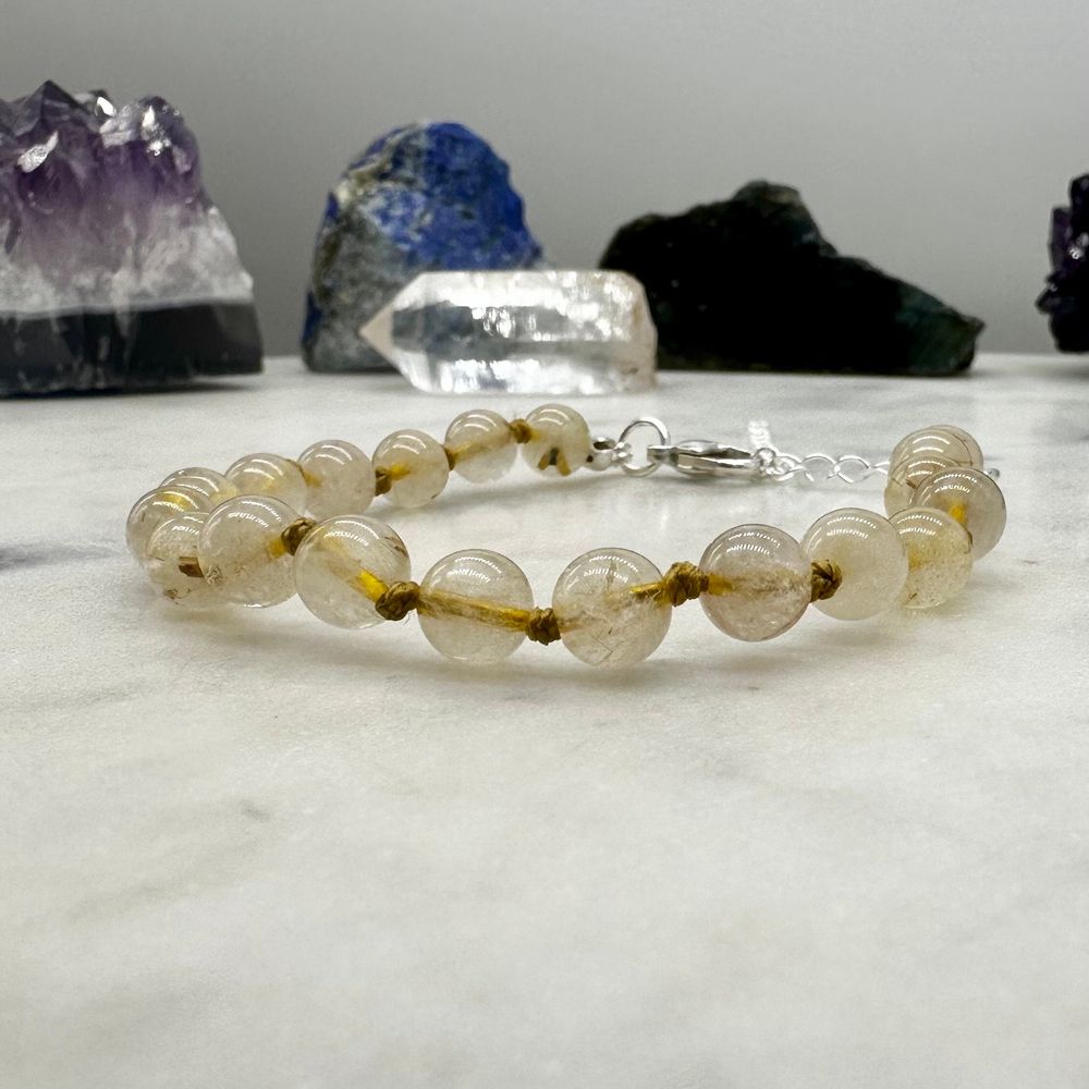 7"-8.5 " adjustable rutilated quartz beaded gemstone bracele...