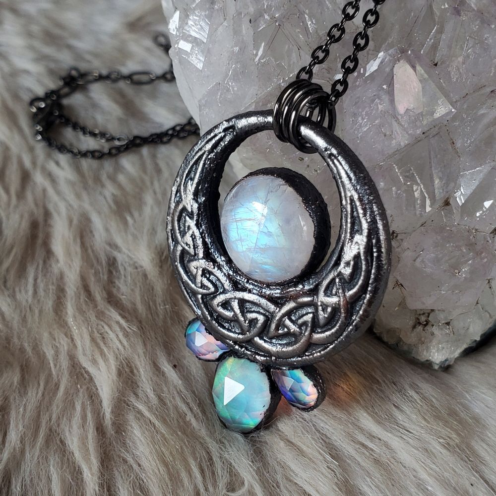 Celtic Clairity - Moonstone and Aurora Opal Copper Electrofo...