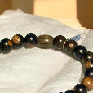 8.5" - Tiger Ebony Wood, Hematite and Sodalite beads