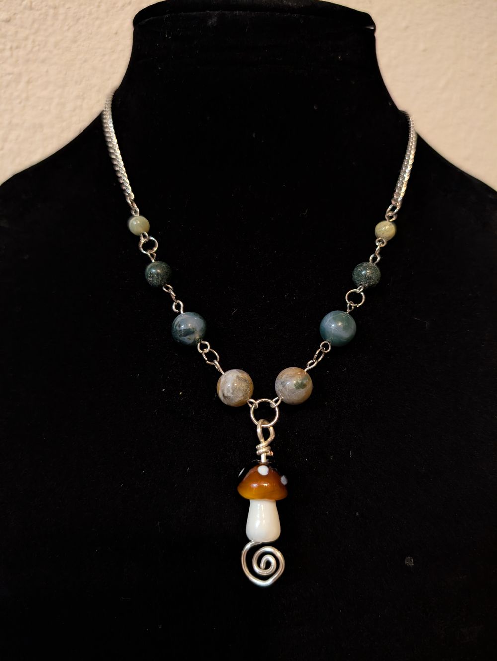 Mushroom moss agate necklace