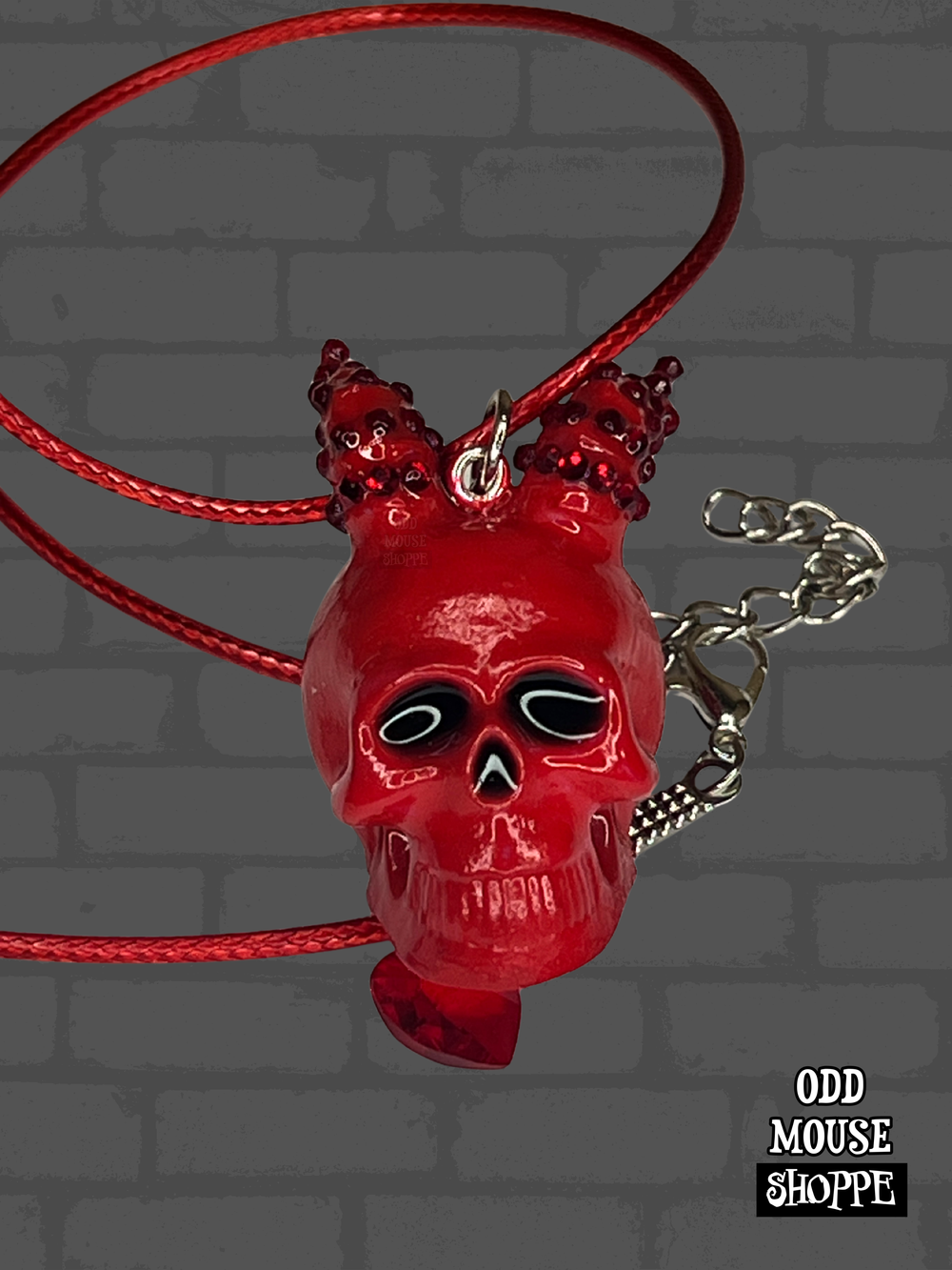 Red Rhinestone Horned Necklace