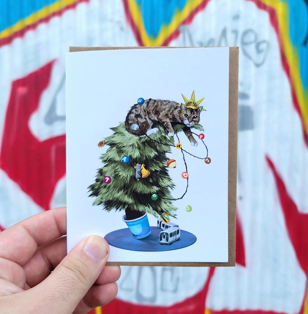Christmas Tree Cat Greeting Card