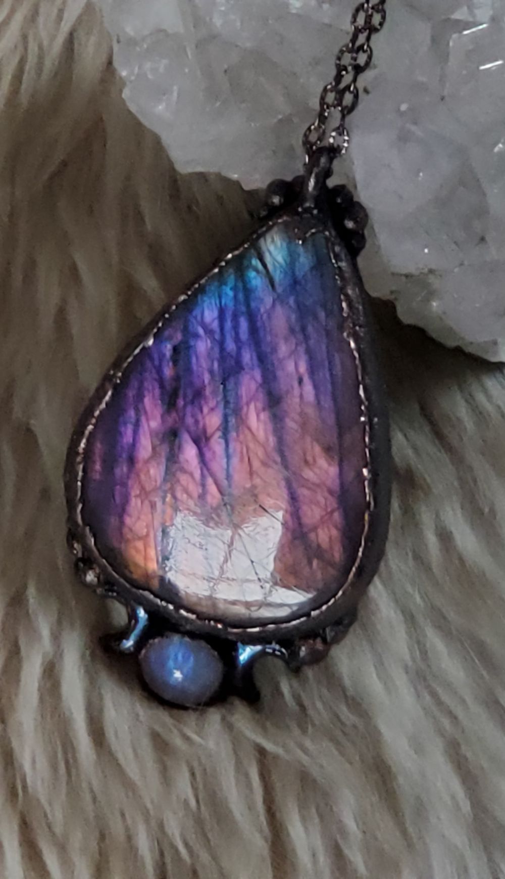 Storm Glow - Labradorite & Moonstone Electroformed Necklace 