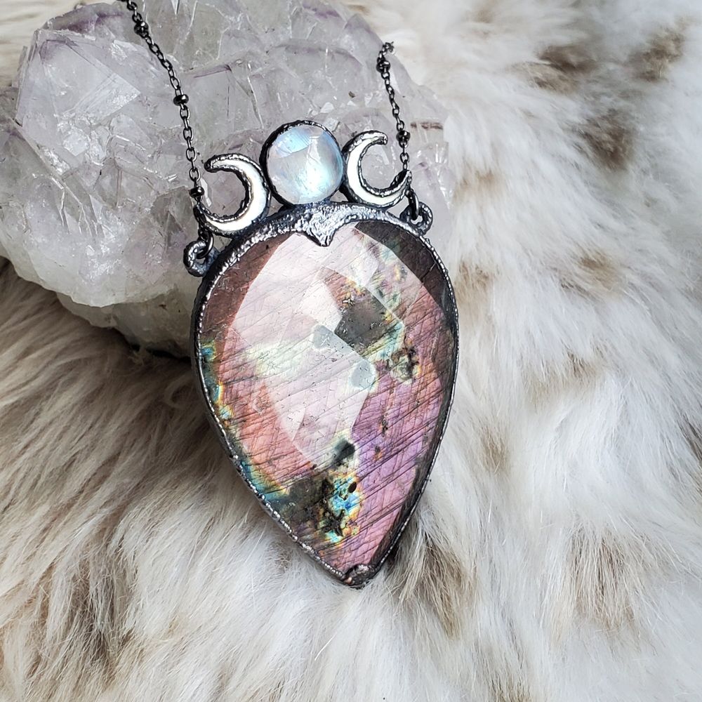 Sacred Feminine - Copper Electroformed Necklace with Labrado...