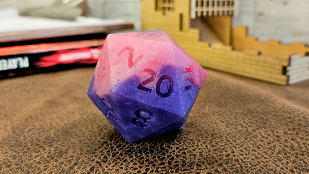 45mm Squishy Bisexual D20, Bi Pride Dice