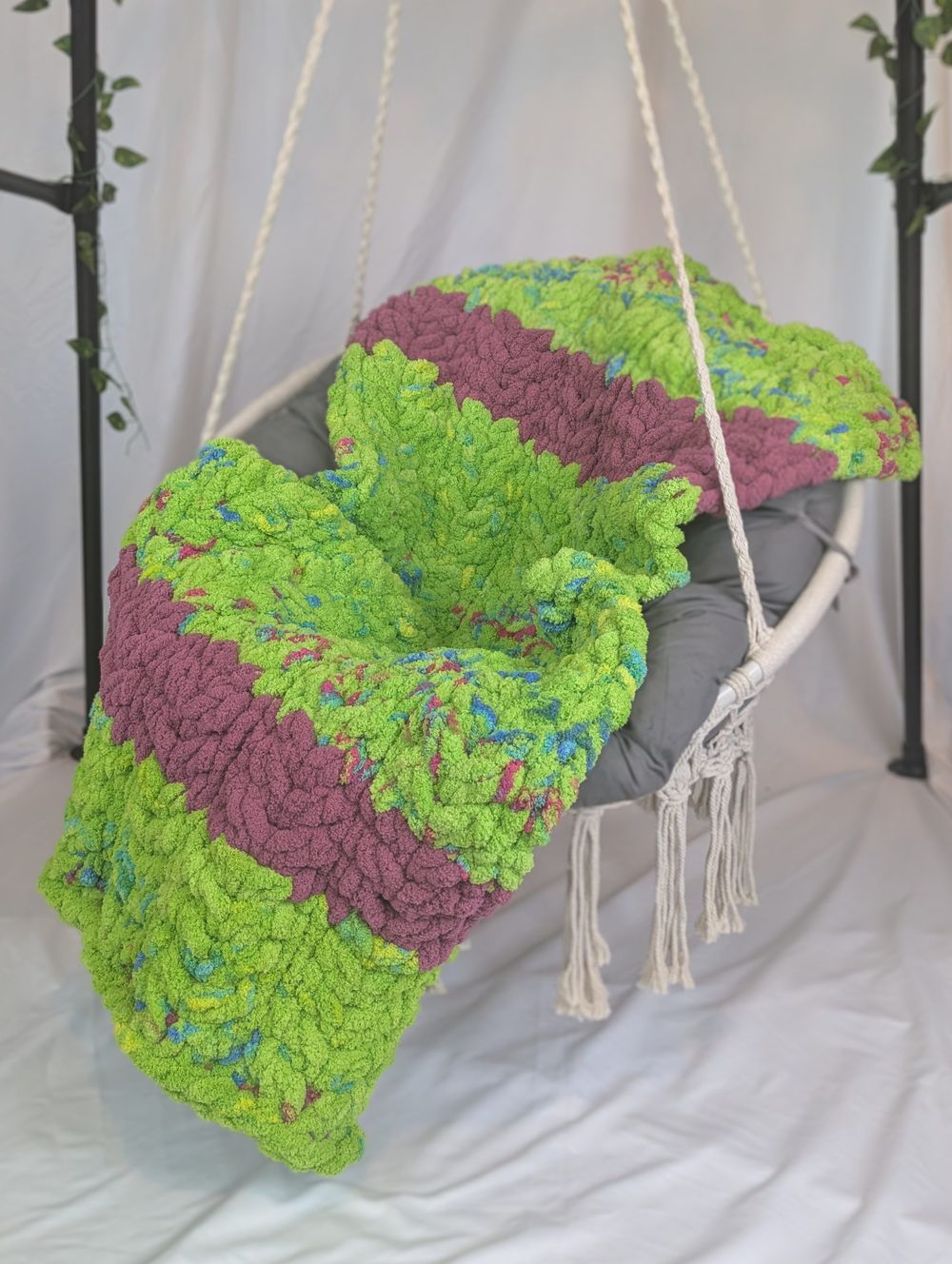 “Neon Haze” Hand-Knit Lap Blanket - Nature-Inspired Comfort