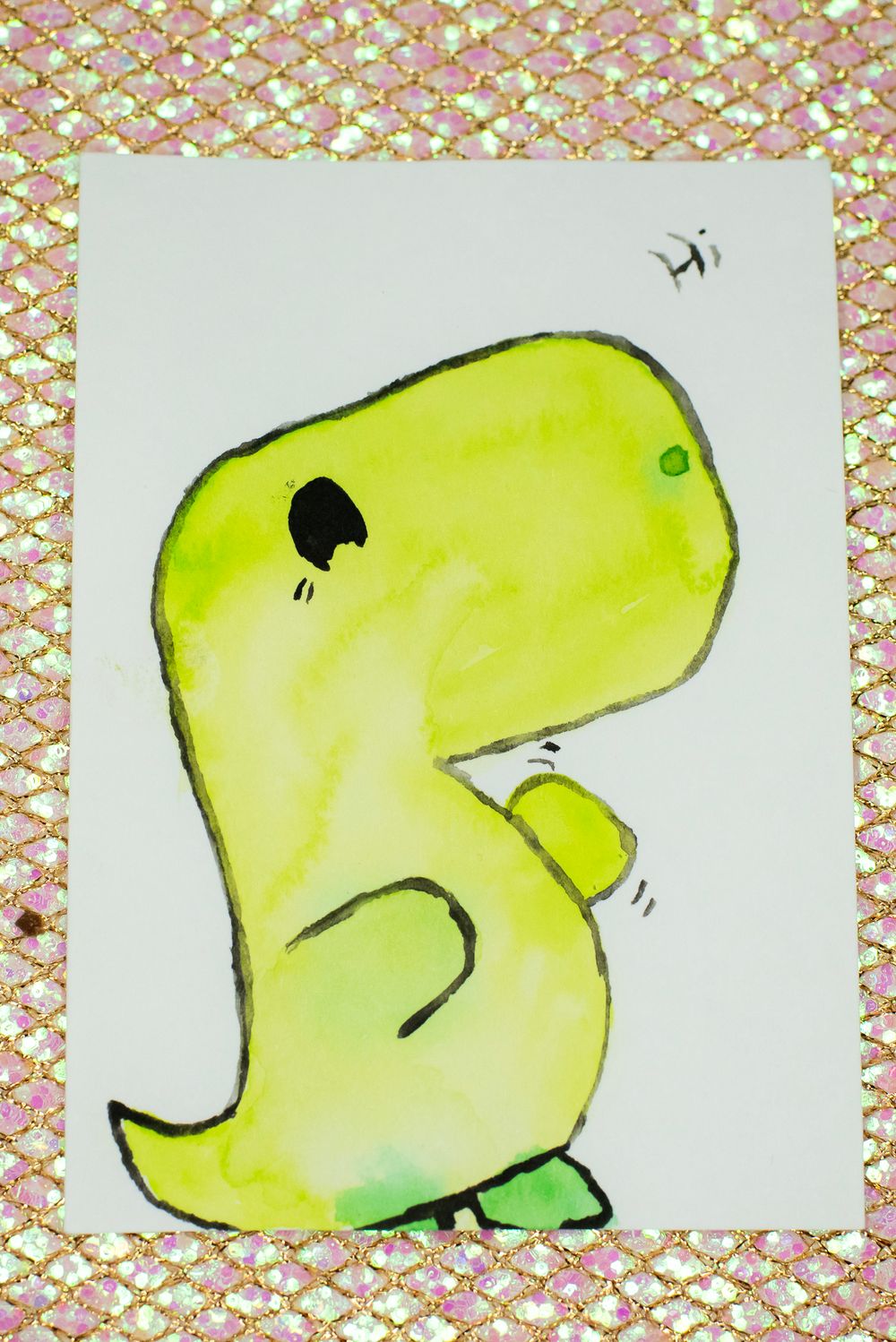 ACEO Orig - 'Dino Hi' - MiniArt - 2.5x3.5 collectable